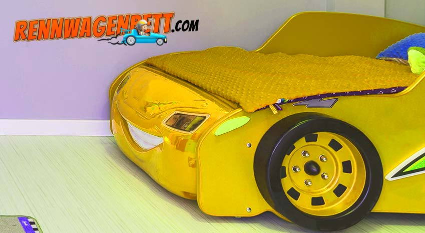 Gelb eingefärbtes Bild von einem Rennwagenbett, damit man sich vorstellen kann, wie ein Autobett gelb aussieht.